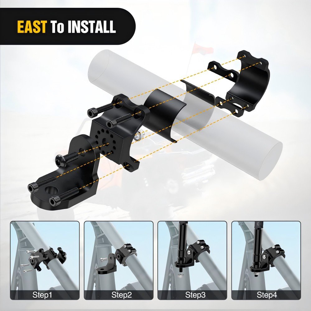Heavy-Duty 6061 CNC Aluminium Alloy 360° Quick Adjustable Light Mounting Bracket for Whip Light 1.75' Or2' Cage ATV Accessories