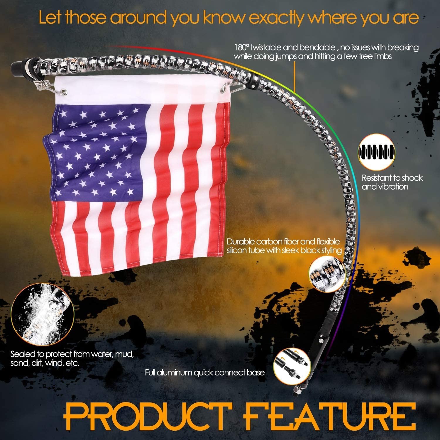 1pcs 2ft 3ft 4ft 5ft 6ft Spiral Lighted Whips Antenna led whip lights lighted whips for RZR Can-Am Polaris UTV ATV Accessories