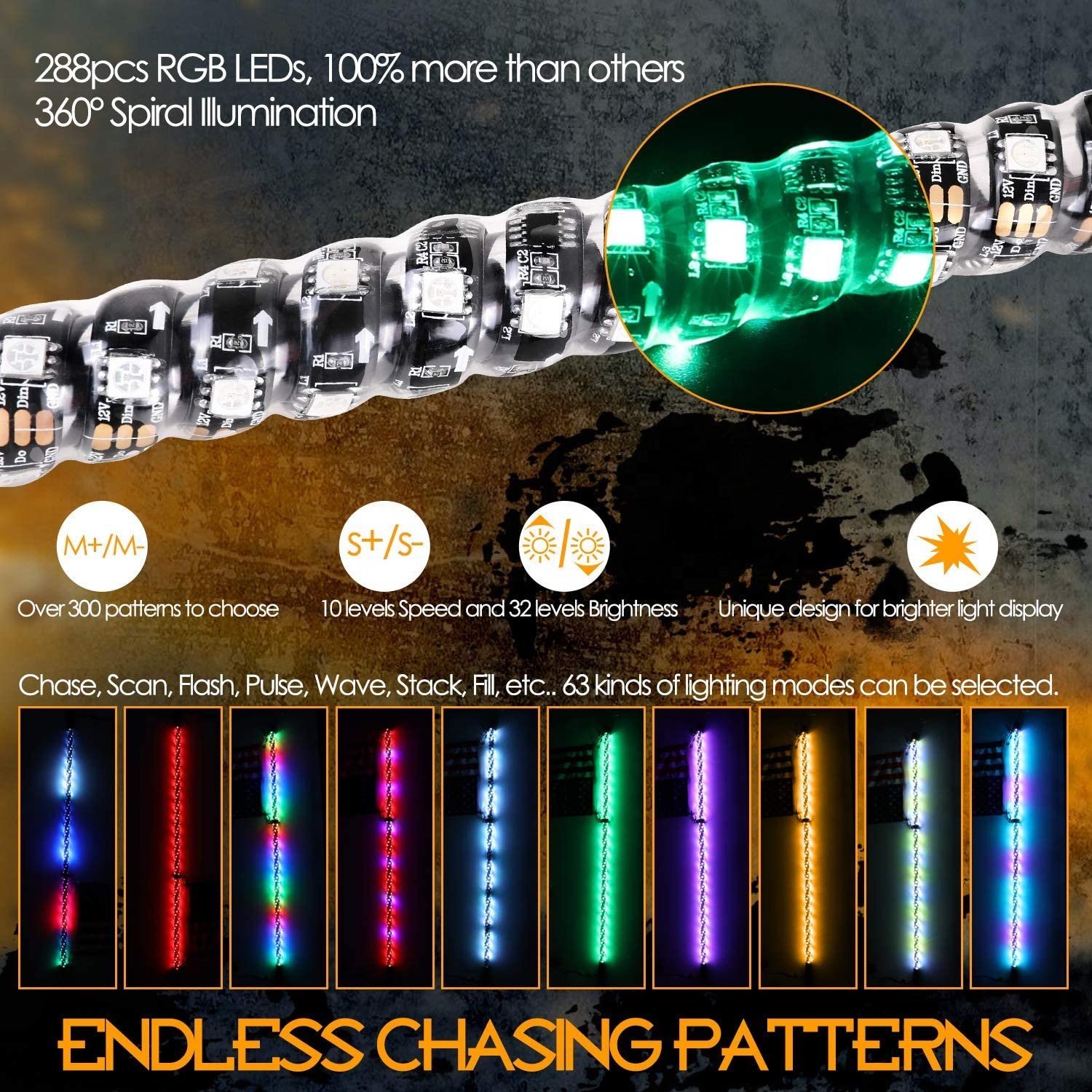 1pcs 2ft 3ft 4ft 5ft 6ft Spiral Lighted Whips Antenna led whip lights lighted whips for RZR Can-Am Polaris UTV ATV Accessories