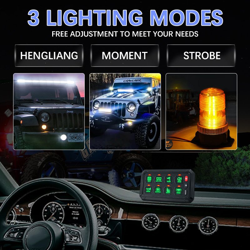APP Bluetooth control off-road switch panel 12V 24V automatic dimmable RGB 8 gang switch panel for Car Truck UTV ATV Marine RV