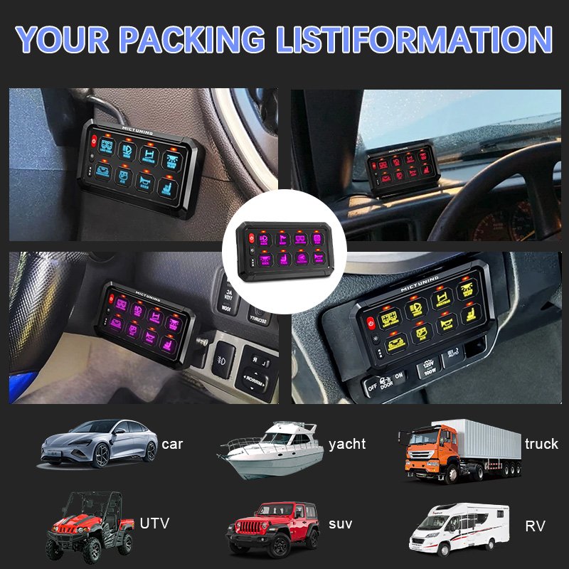 APP Bluetooth control off-road switch panel 12V 24V automatic dimmable RGB 8 gang switch panel for Car Truck UTV ATV Marine RV