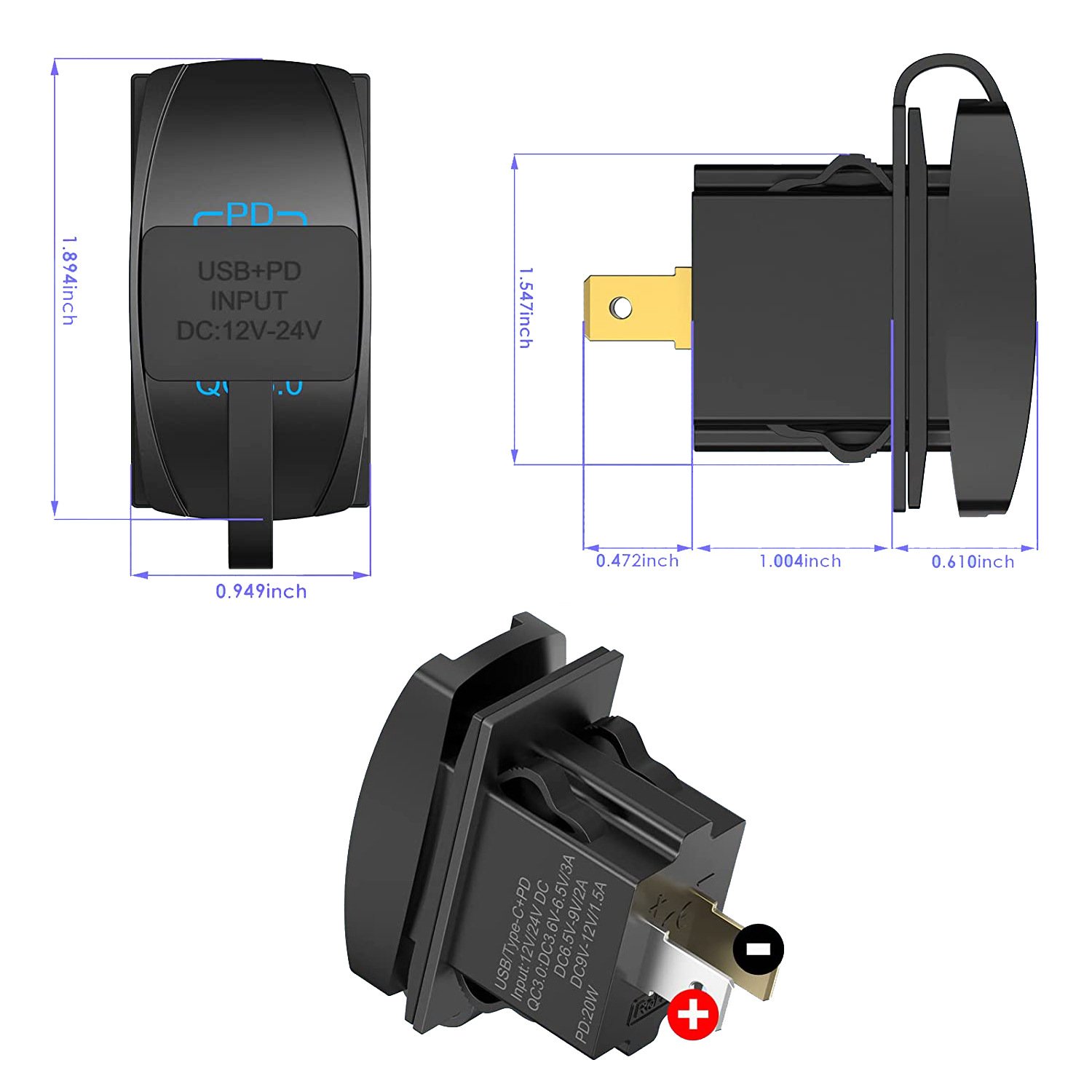 New Design Type C+QC3.0 Quick Charger for Car Motorcycle ATV Truck