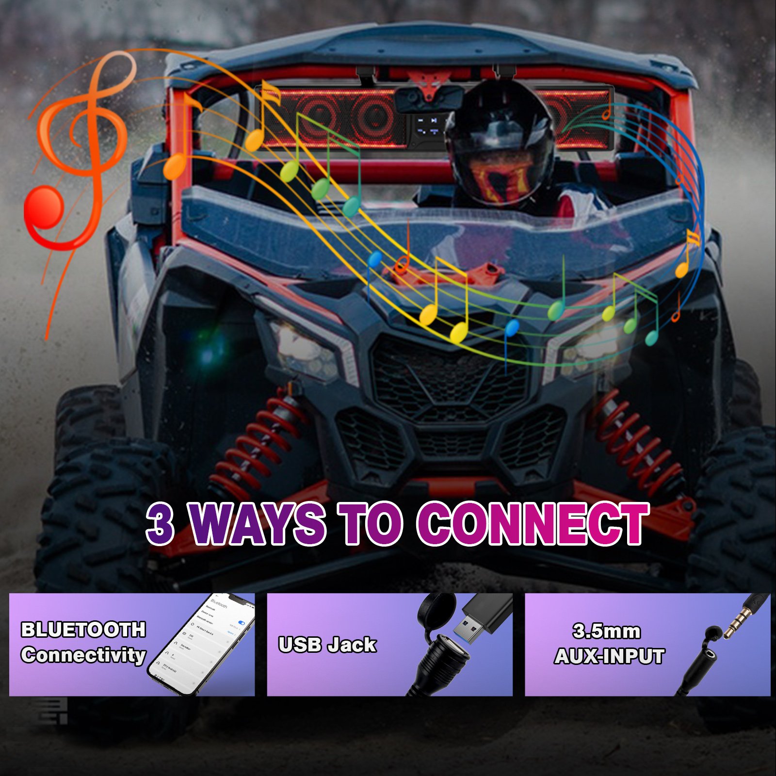 OPPLIGHT 26" ATV UTV Sound Bar RGB COLOR 26 Inch Golf Cart Bluetooth Speaker