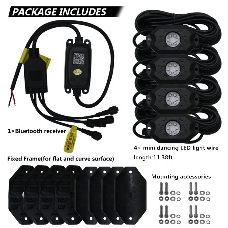RGB LED Rock Lights Kit, 4 Pods With Bluetooth App Control Flashing Music Mode Wheel Well Light for Truck ATV UTV RZR SUV