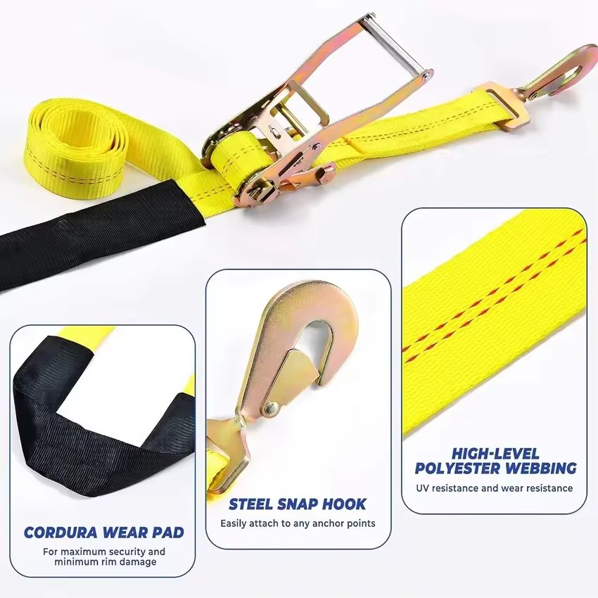 2" X 96" Car Tie Down Straps for Trailers Heavy Duty with Snap Hooks, Car Hauler, Break Strength 10,000lbs