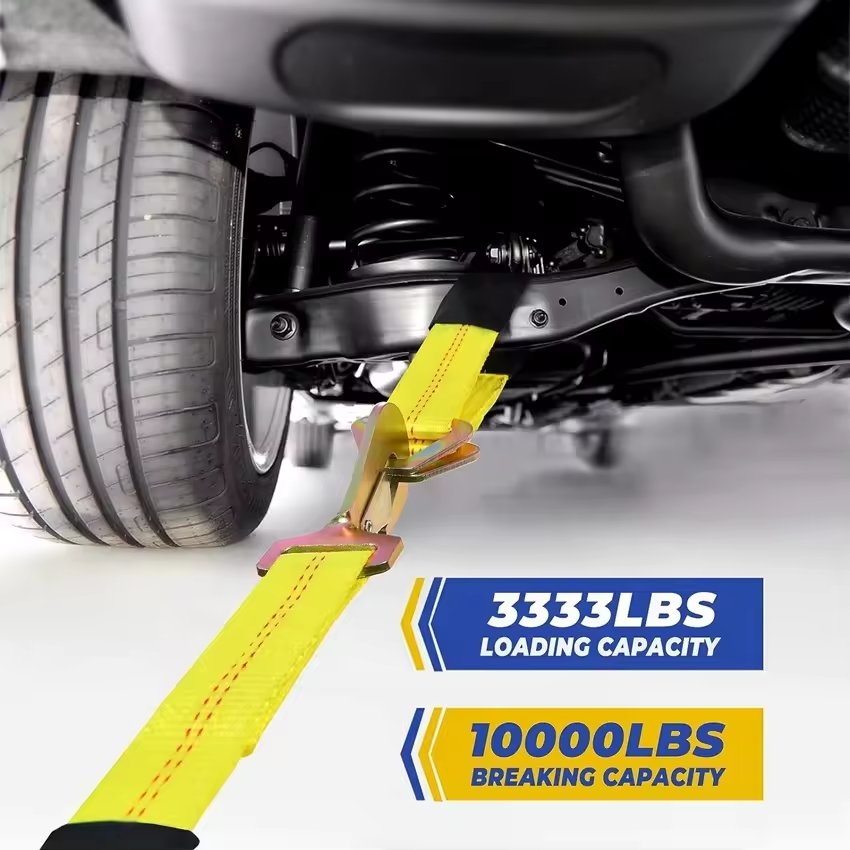 2" X 96" Car Tie Down Straps for Trailers Heavy Duty with Snap Hooks, Car Hauler, Break Strength 10,000lbs
