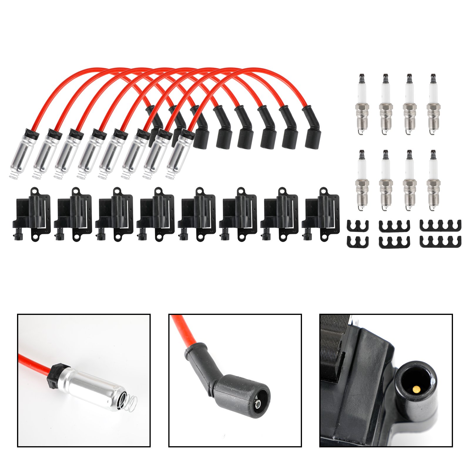 For Chevy Silverado 2500 1999-2007 8 Pieces Pack Square Ignition Coil With Spark Plug Wire 12556893 12558693 12570553