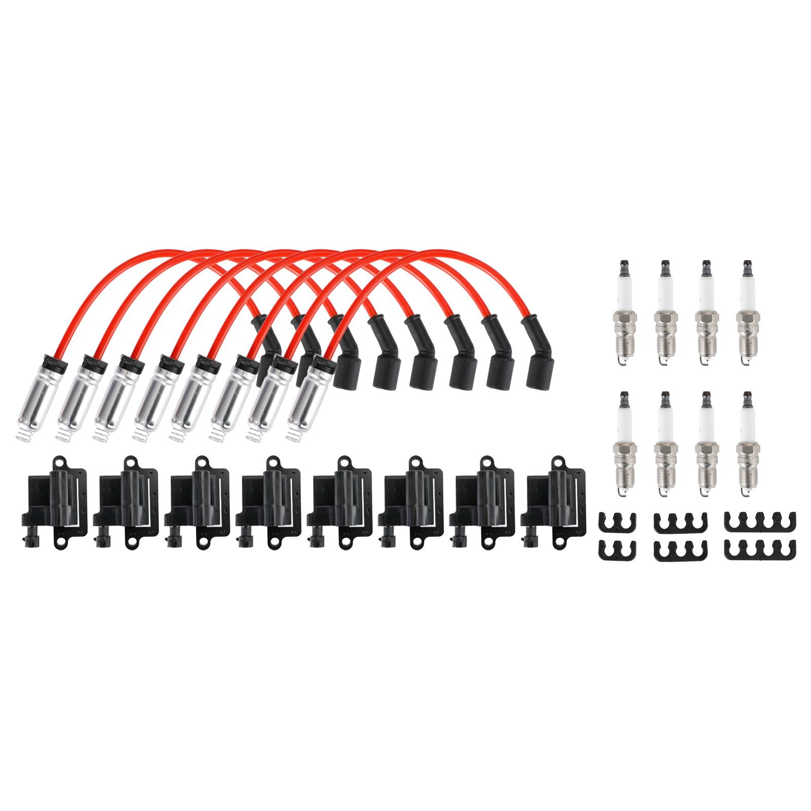 For Chevy Silverado 2500 1999-2007 8 Pieces Pack Square Ignition Coil With Spark Plug Wire 12556893 12558693 12570553