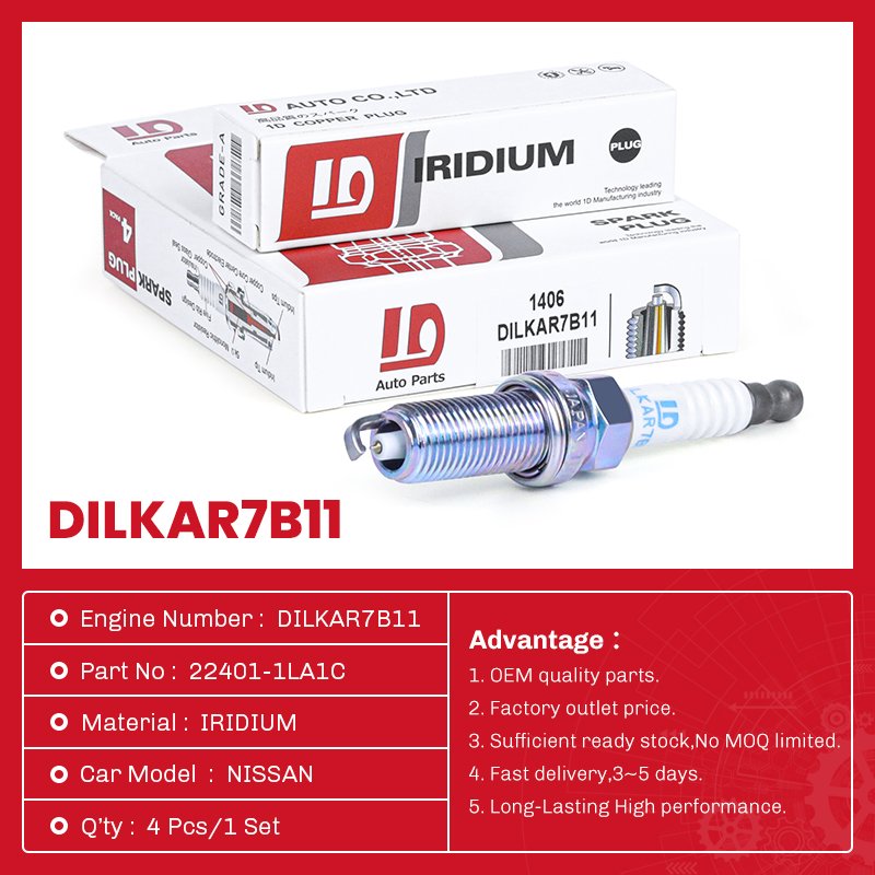 1D Automotive Parts Auto IRIDIUM Spark Plug DILKAR7B11 OEM:22401-1LA1C For NISSAN