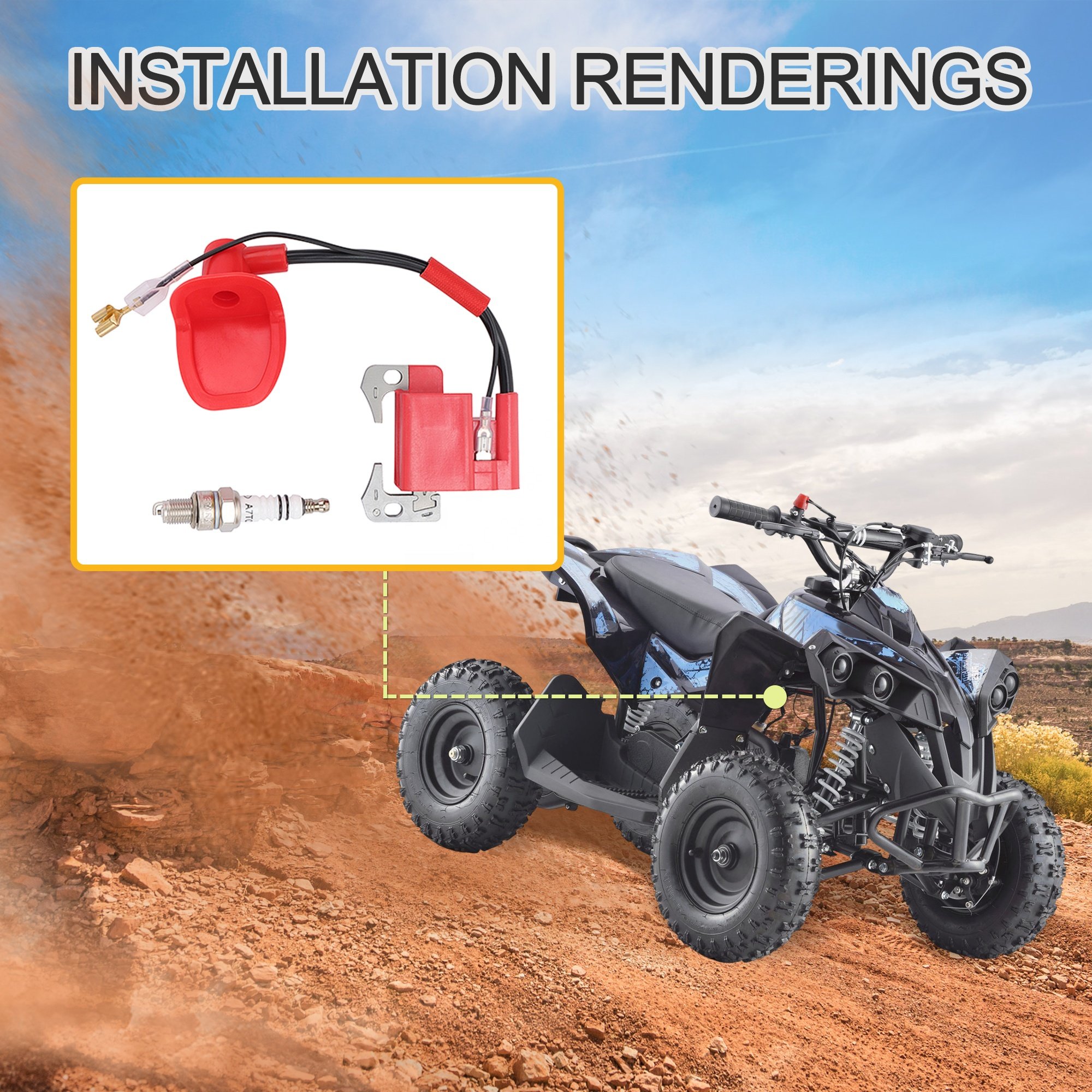 GOOFIT Red Ignition Coil with A7TC Spark Plug for 2-Stroke 47cc 49cc Chinese Engine Pocket Dirt Bike Mini Moto Kids ATV Quad