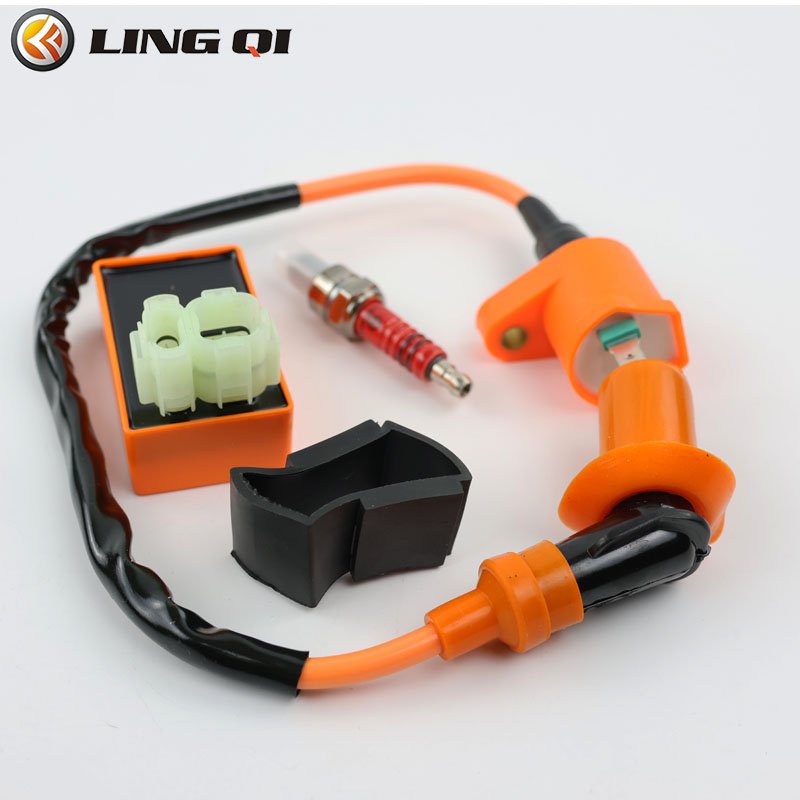 LINGQI Modified Racing Ignition Coil for GY6 50cc 150cc 125cc ATV Moped Scooter Parts with 6 Pin CDI 3 Electrode Spark Plug