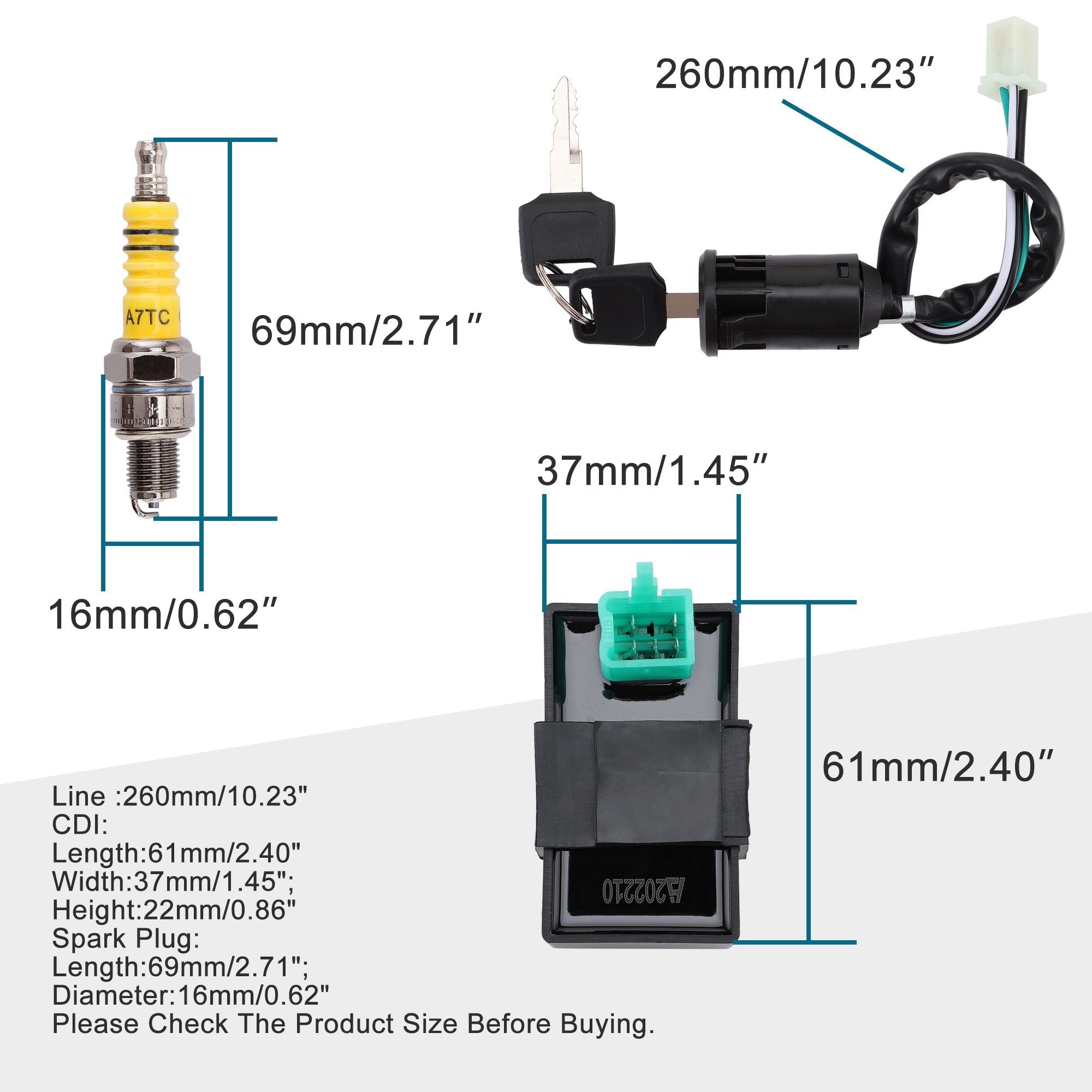 GOOFIT Ignition Rebuilt Kit Wiring Harness CDI Spark Plug for 50cc 70cc 90cc 110cc 125cc ATV Quad Bike Buggy Go Kart