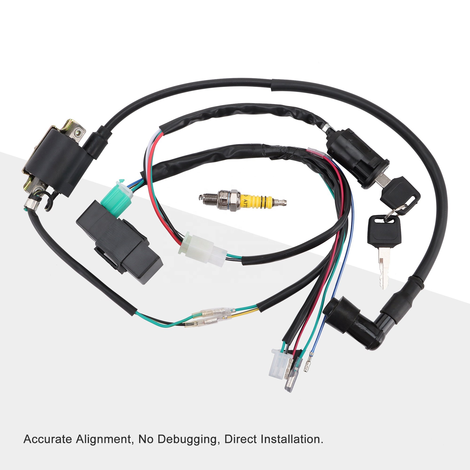 GOOFIT Ignition Rebuilt Kit Wiring Harness CDI Spark Plug for 50cc 70cc 90cc 110cc 125cc ATV Quad Bike Buggy Go Kart