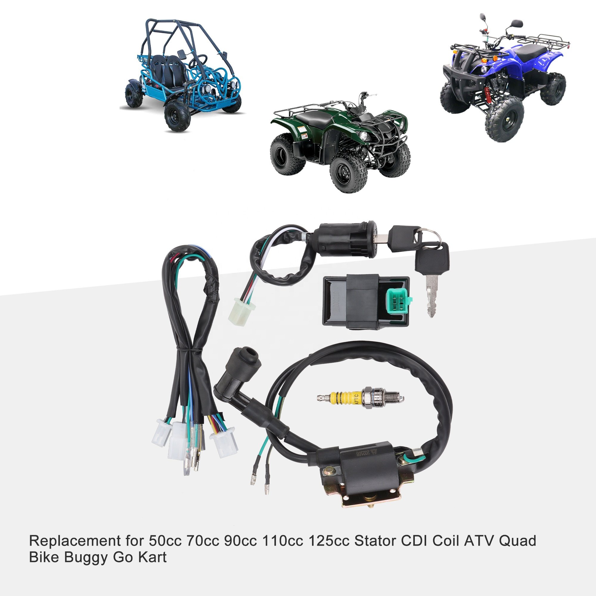 GOOFIT Ignition Rebuilt Kit Wiring Harness CDI Spark Plug for 50cc 70cc 90cc 110cc 125cc ATV Quad Bike Buggy Go Kart