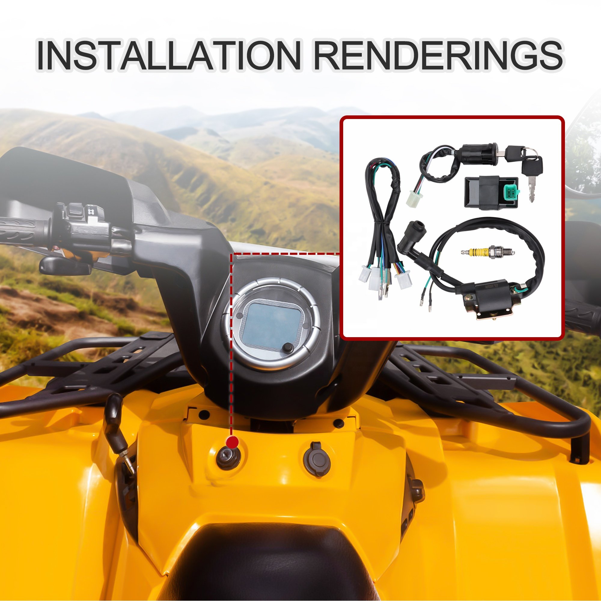 GOOFIT Ignition Rebuilt Kit Wiring Harness CDI Spark Plug for 50cc 70cc 90cc 110cc 125cc ATV Quad Bike Buggy Go Kart