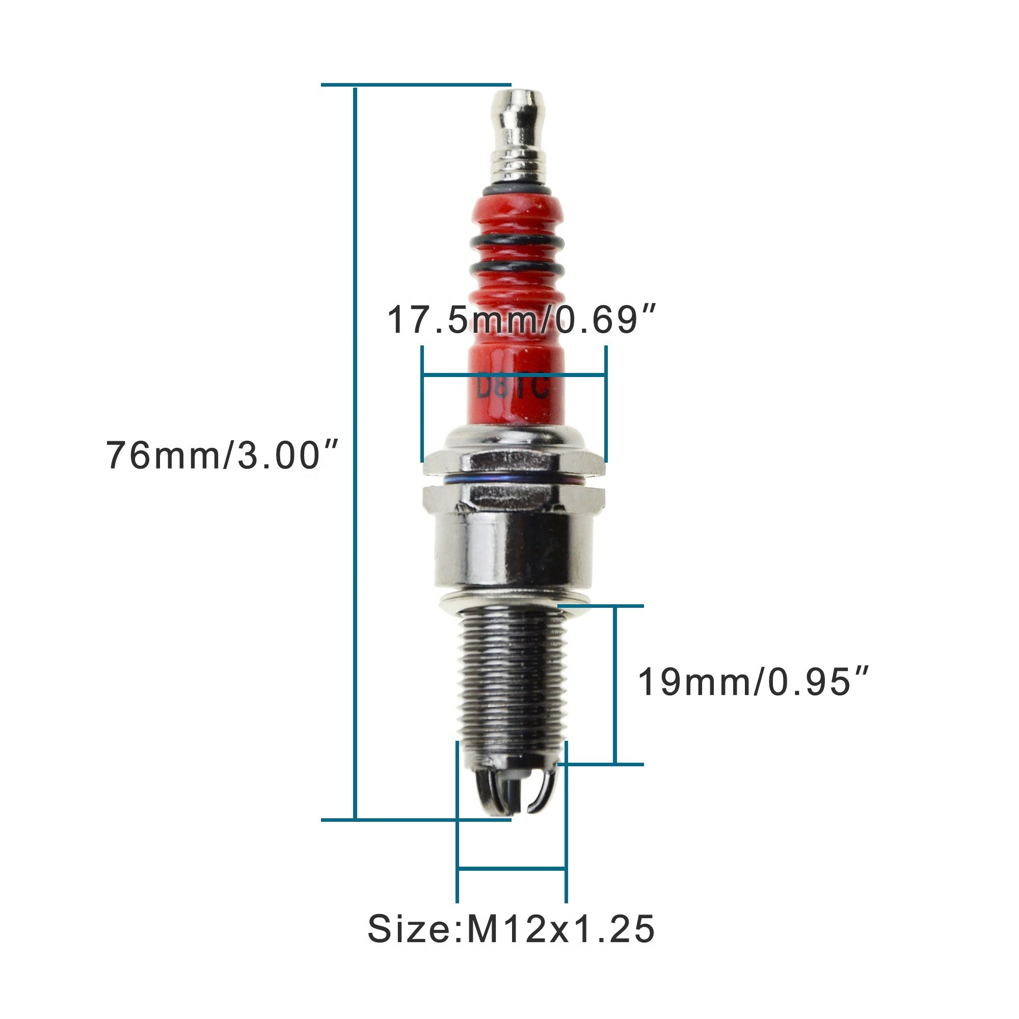 GOOFIT Spark Plug D8TC 3-Electrode Replacement For Motorcycle 50cc 70cc 90cc 110cc ATV 150 Moped Go Kart Scooter
