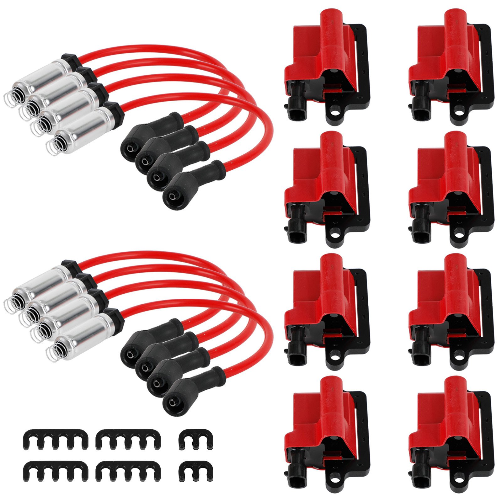 8pcs D581 Square Ignition Coils Ultra High with Spark Plug Wires 3859078 For GMC For SILVERADO 1500 2500 3500 4.8L 5.3L 6.0L