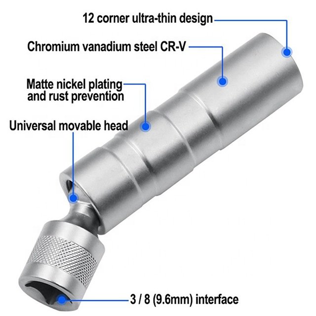 14/16 mm magnetic swivel spark plug socket set