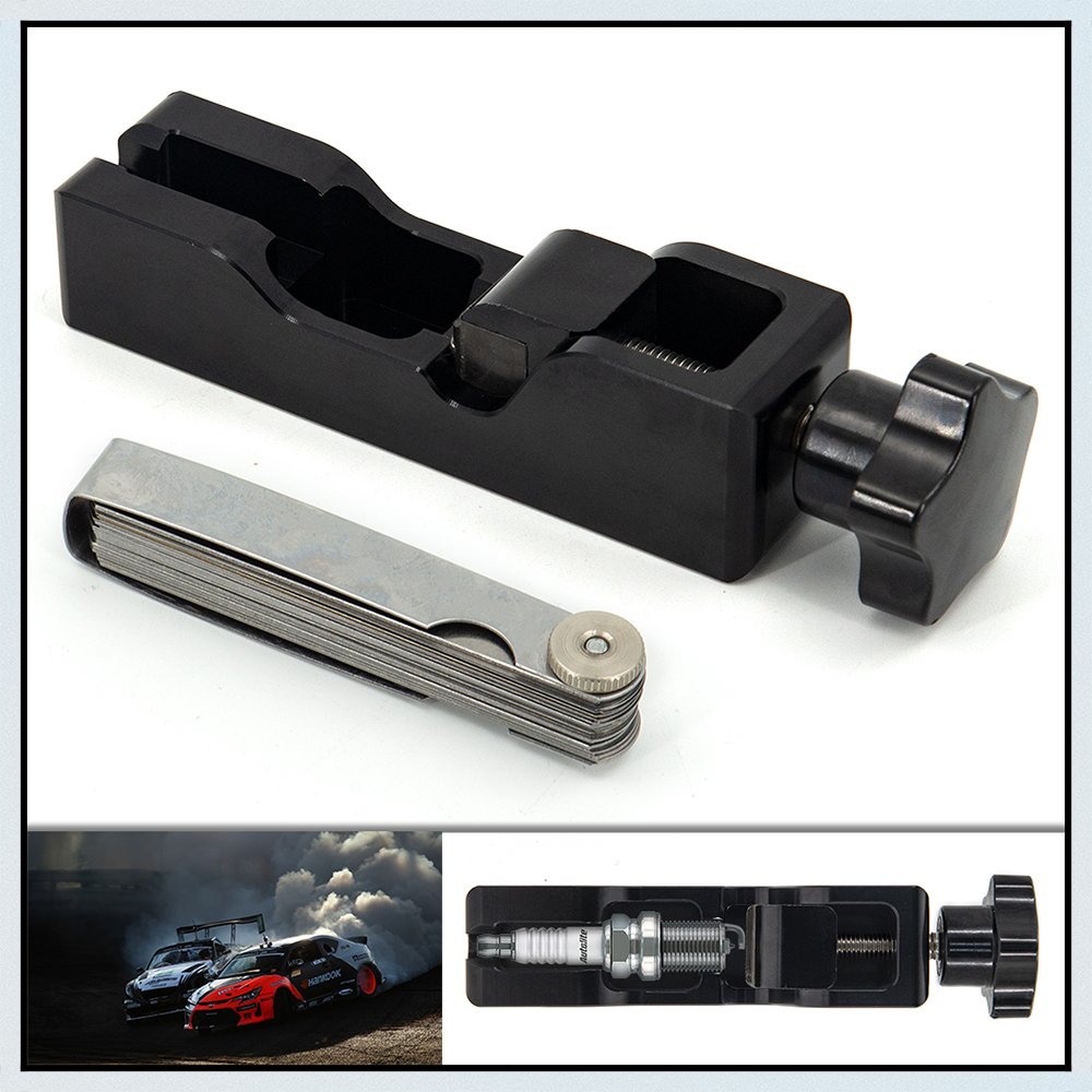 Universal Spark Plug Gap Tool Compatible with Most 10mm 12mm 14mm 16mm Spark Plugs Black - 1 Set with Feeler Gauge