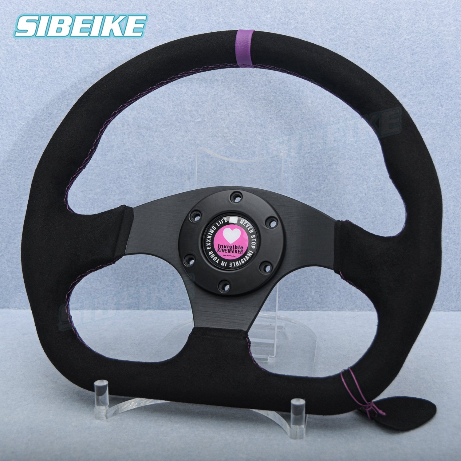 13inch Universal D Shape Suede Leather Steering Wheel Flat Dish Sim Racing Steering Wheel