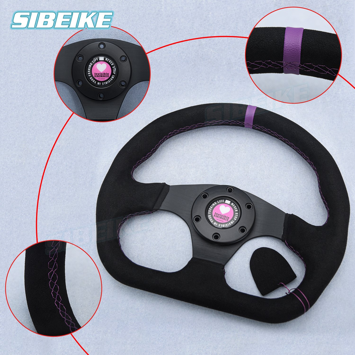 13inch Universal D Shape Suede Leather Steering Wheel Flat Dish Sim Racing Steering Wheel