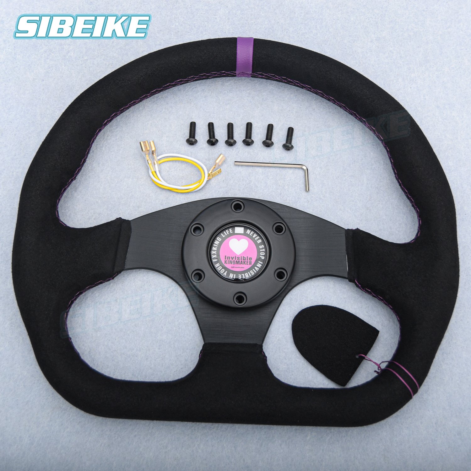 13inch Universal D Shape Suede Leather Steering Wheel Flat Dish Sim Racing Steering Wheel