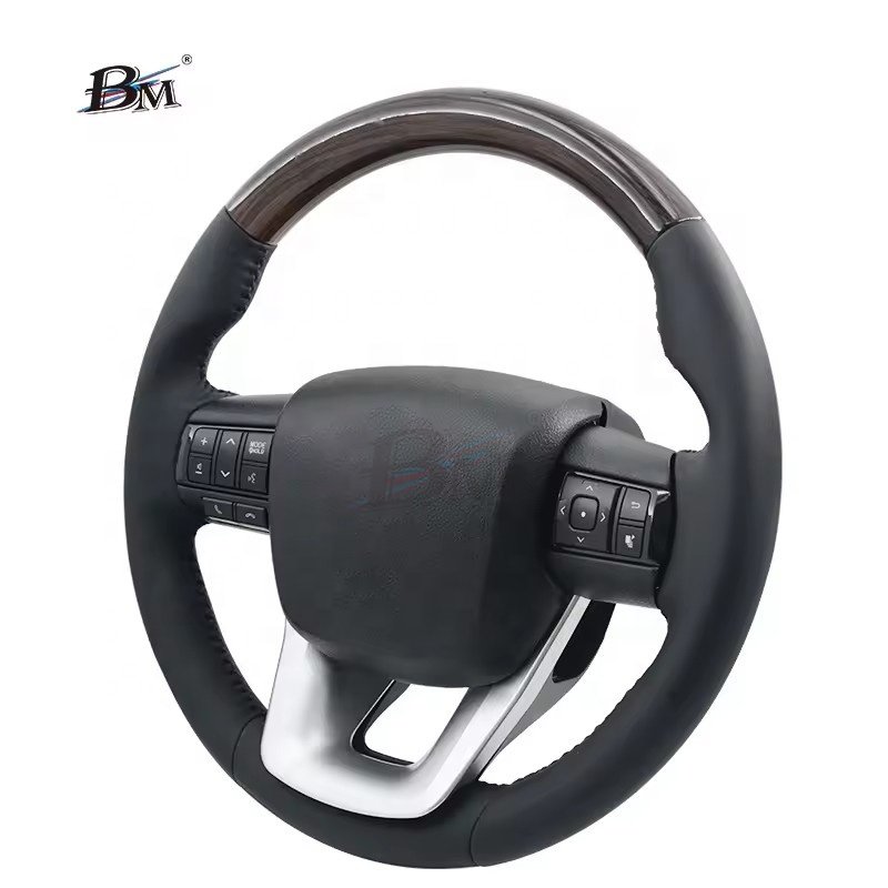 Upgrade For Toyota HILUX REVO 2016 2017 2018 2019 2020 2021 2022 2023-UP Peach Wood Leather Car Sport Style Steering Wheel