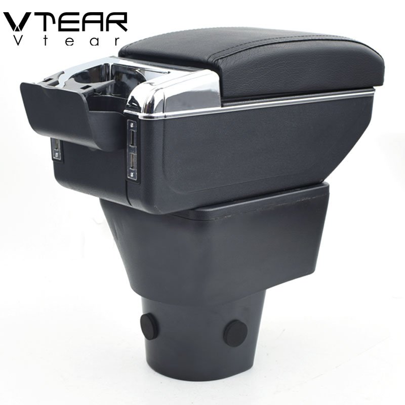 Vtear for Hyundai Accent Armrest USB Charging Heighten Double Layer Storage Box Central Store Content Arm Rest Car Accessories