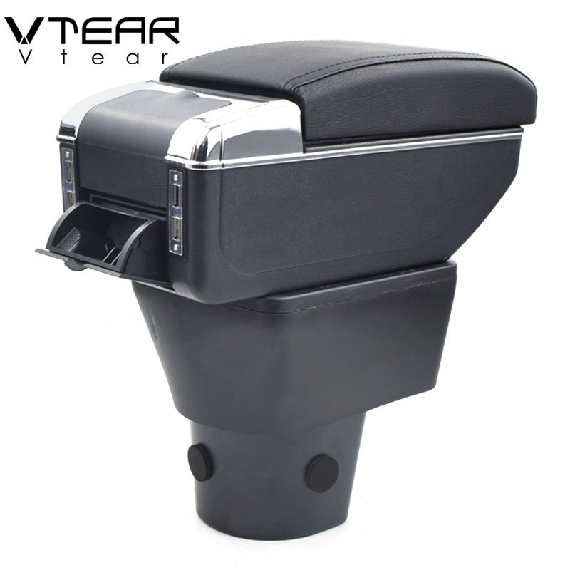 Vtear for Hyundai Accent Armrest USB Charging Heighten Double Layer Storage Box Central Store Content Arm Rest Car Accessories
