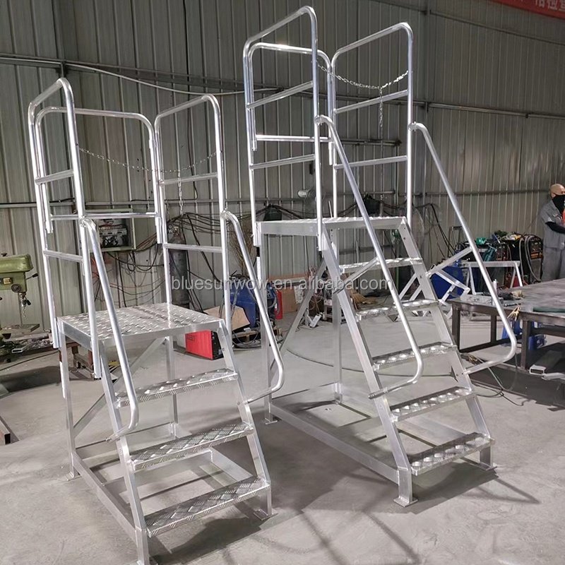 Custom Safety Warehouse Aluminum Rolling Mobile Platform Ladder Truck With Handrails and Wheels Warehouse Climbing Ladder