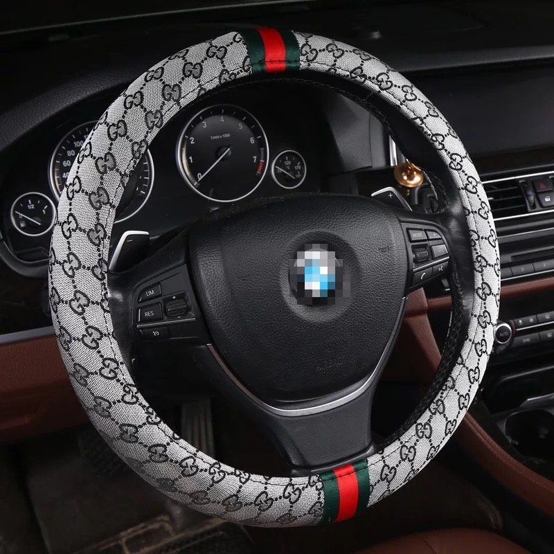 Premium Flax Auto Car Steering Wheel Covers Anti-Slip Breathable 15 Inch All Weather