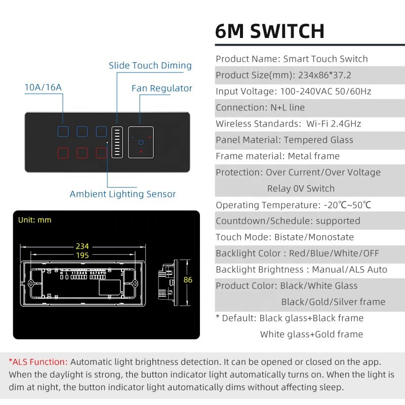 India 6M WIFI Wall Socket Power Failure Memory Glass Touch Screen Alexa Google Assistant Compatible Home Use Combination Switch