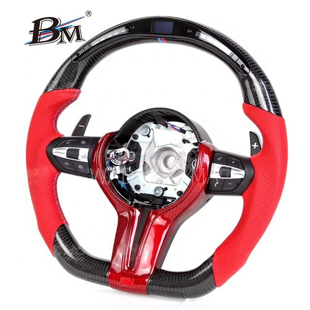 Volant LED For BMW F23 F22 F20 F21 F52 F40 F45 F46 F44 Custom Glossy Carbon Fiber Red Perforated Leather Steering Wheels By BM