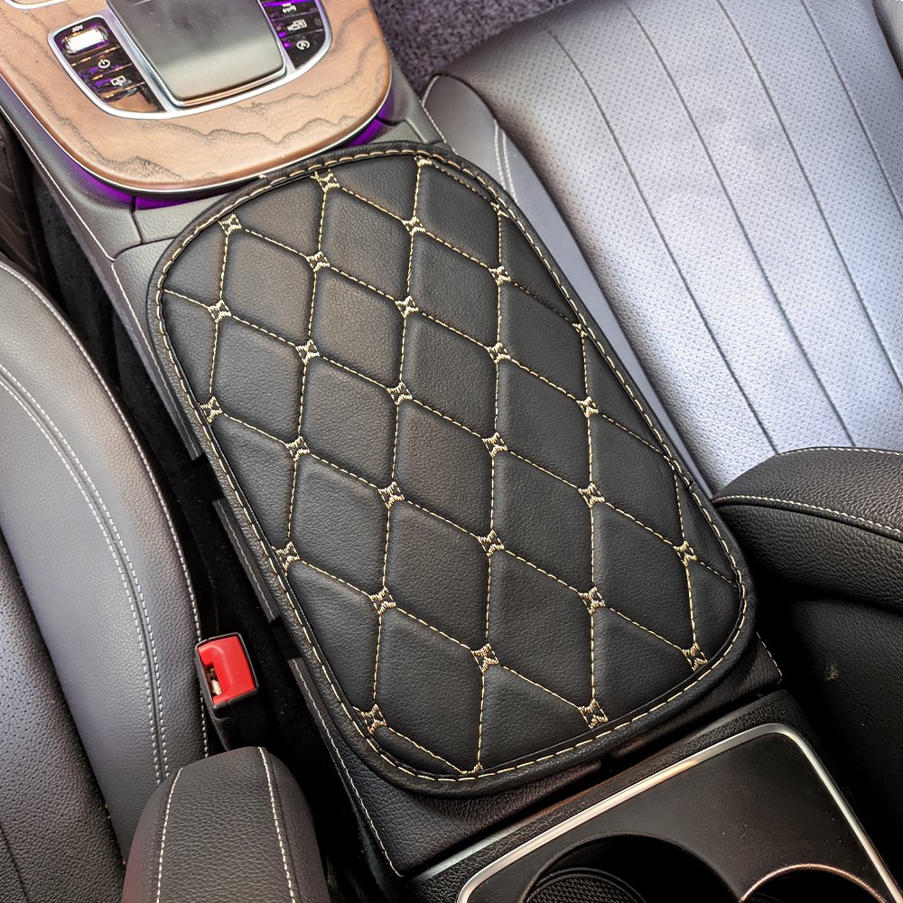 PVC Leather Car Armrest Storage Box Cushion Luxury Diamond Design with Business Style Fit for Car Interior Protection Function