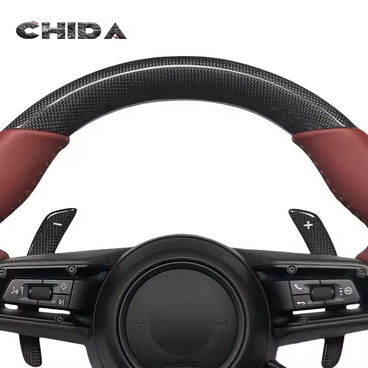 Custom carbon fibre steering wheel with separate SC knob for Porsches 911 718 Boxster Cayenne Panamera 992 987 918 997 991