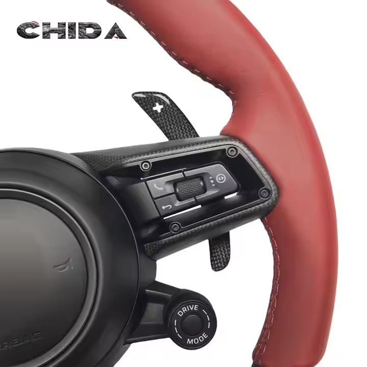 Custom carbon fibre steering wheel with separate SC knob for Porsches 911 718 Boxster Cayenne Panamera 992 987 918 997 991