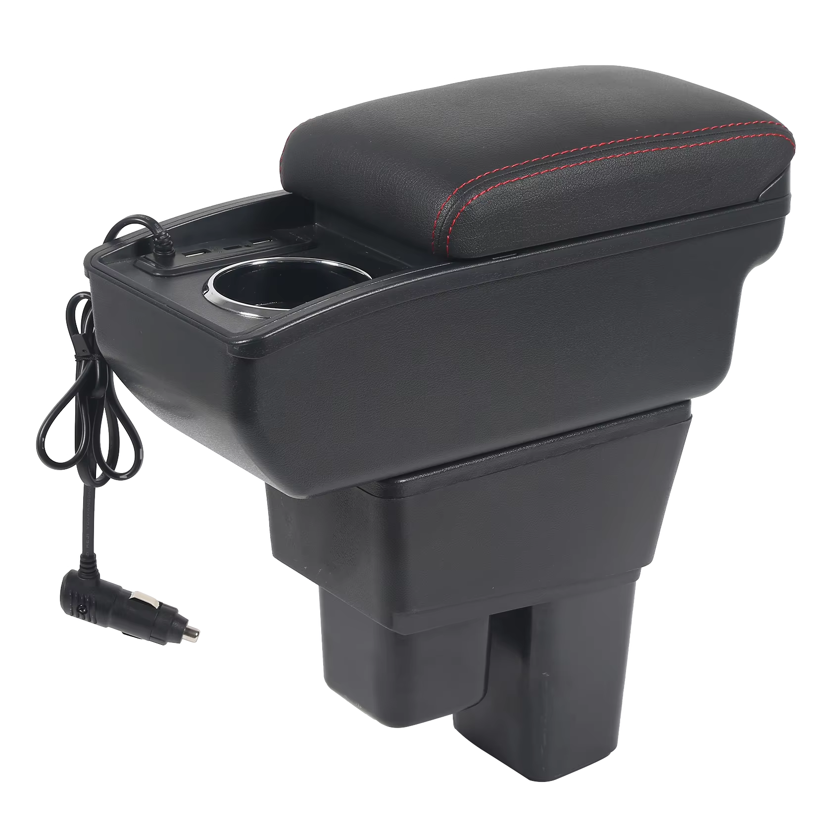 Japan Car 3 USB Slide Black Car Armrest Storage Box Rotatable Center Console PU Leather for Honda Jazz 2019-2023