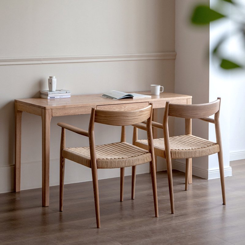 Modern and Simple Wabi-sabi B&B Hotel Living Room Solid Wood Rope Braided Dining Chairs Armrests Braided Rope Paddle Chairs