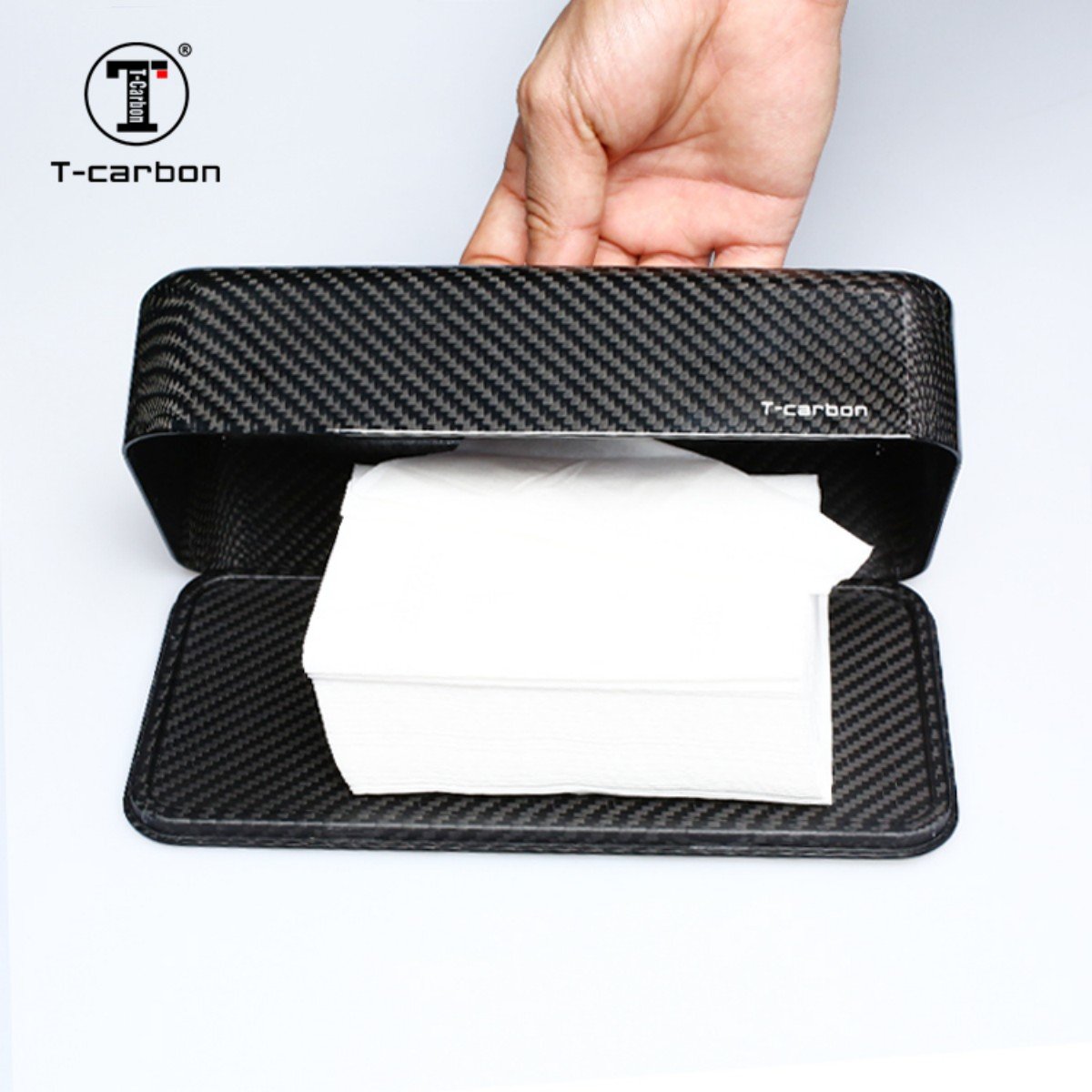 T-carbon Carbon Fiber Car Tissue Box Armrest Box Interior Storage Towel Sets Tray Paper Seat Type Box for Car Home Office