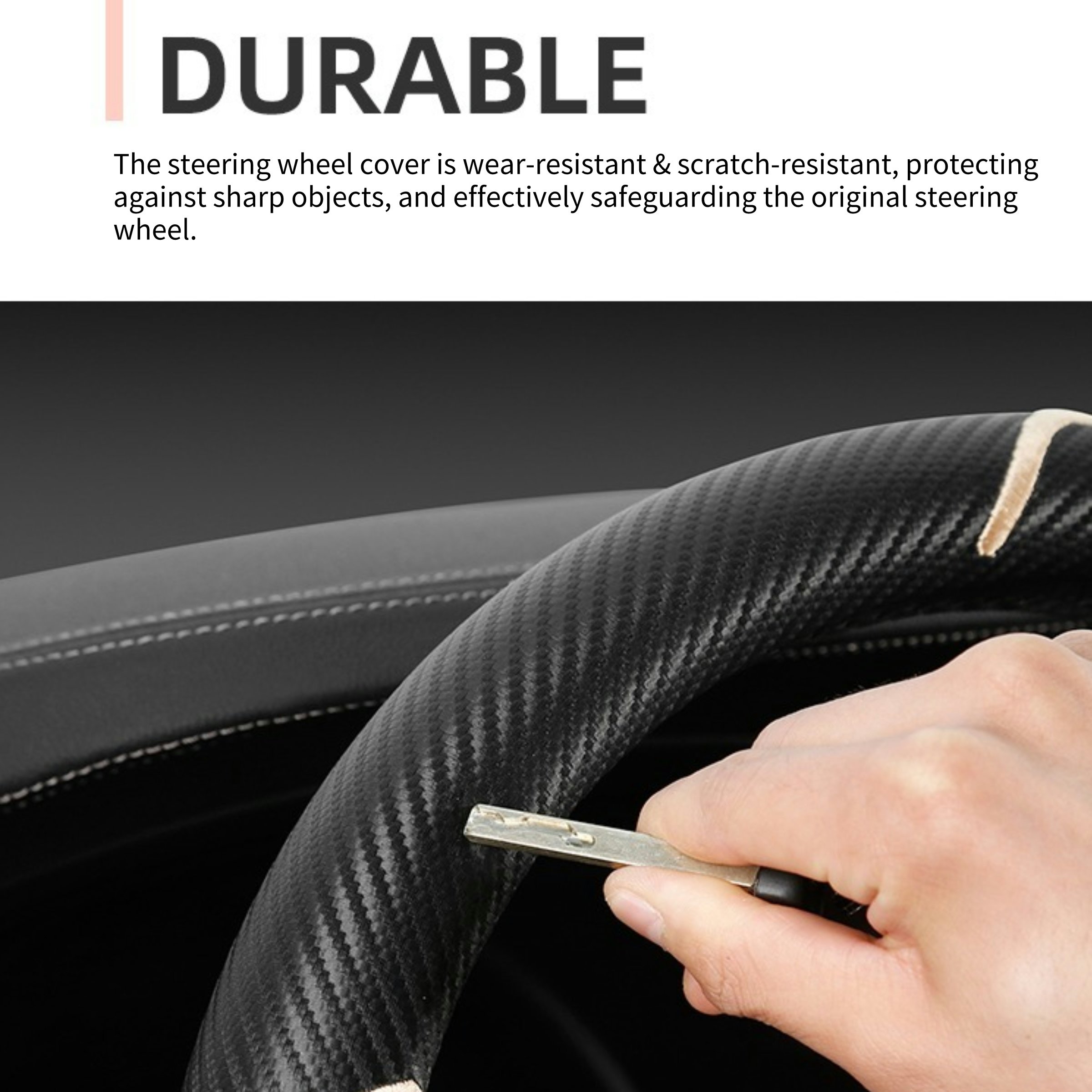 KK Carbon Fiber join Microfiber leather Car Steering Wheel Cover Universal 15 inch Anti Slip Fit for Most Car Trucks SUV