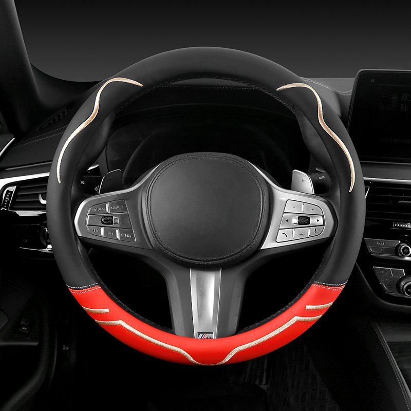 KK Carbon Fiber join Microfiber leather Car Steering Wheel Cover Universal 15 inch Anti Slip Fit for Most Car Trucks SUV