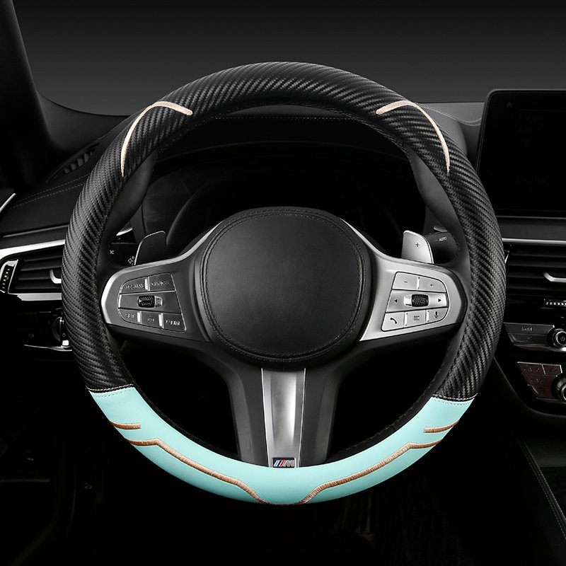 KK Carbon Fiber join Microfiber leather Car Steering Wheel Cover Universal 15 inch Anti Slip Fit for Most Car Trucks SUV