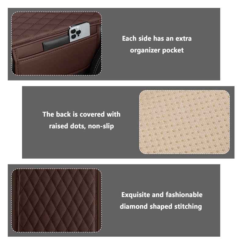 Auto Center Console Pad Cover With Storage Bag Leather Car Armrest Cushion