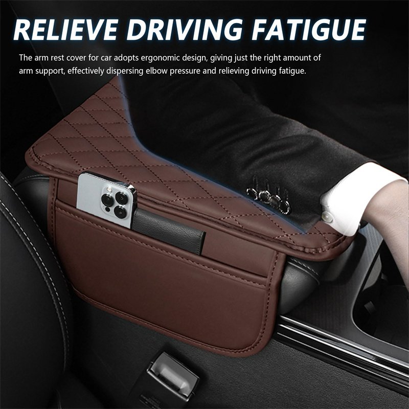 Auto Center Console Pad Cover With Storage Bag Leather Car Armrest Cushion