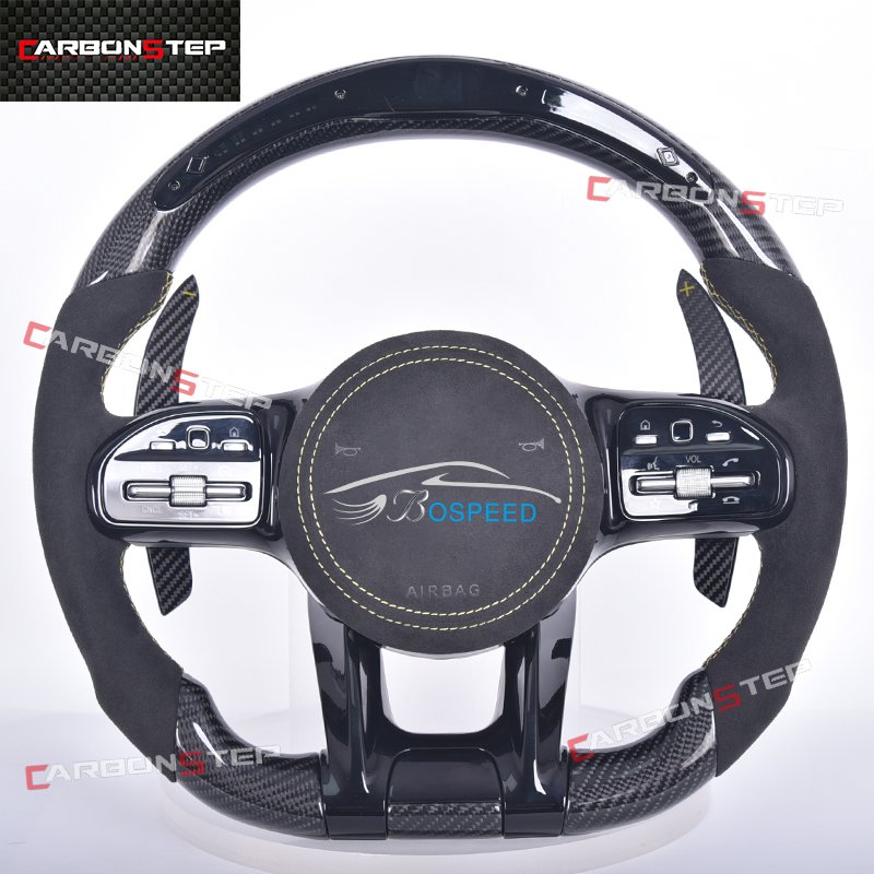 Car LED Steering Wheel For Mercedes Benz AMG W210 SL R230 AMG GT C Class Sprinter GTC R190 E63 W218 Carbon Fiber Steering Wheel