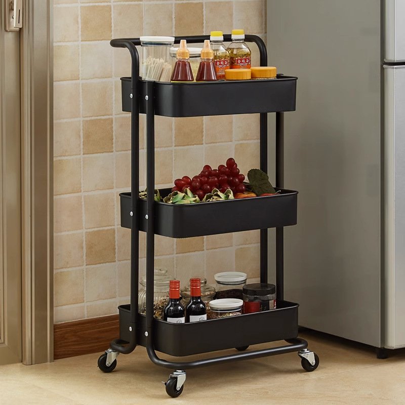 2025 Multi-Layer Metal Plastic Trolley Storage Rack Standing Type Mobile Snack Holder Kitchen Tool Pot Storage Features