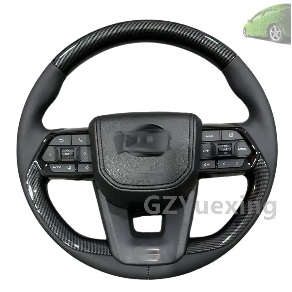 Sports Car Design Leather Steering Wheel Assembly with Carbon Fiber Pattern Fit for Land Cruiser LC300 Models