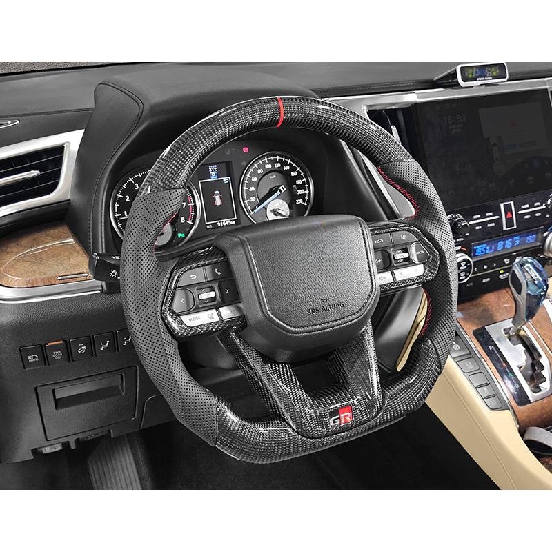 For Toyota Land Cruiser LC200 2006-2023 Custom Type D Bright Black Carbon-Brazed Leather Assembly Steering Wheel