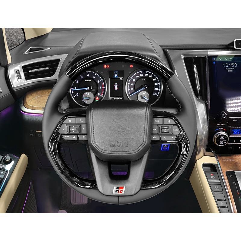 For Toyota Land Cruiser LC200 2006-2023 Custom Type D Bright Black Carbon-Brazed Leather Assembly Steering Wheel