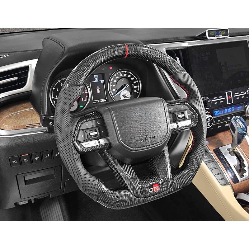 For Toyota Land Cruiser LC200 2006-2023 Custom Type D Bright Black Carbon-Brazed Leather Assembly Steering Wheel